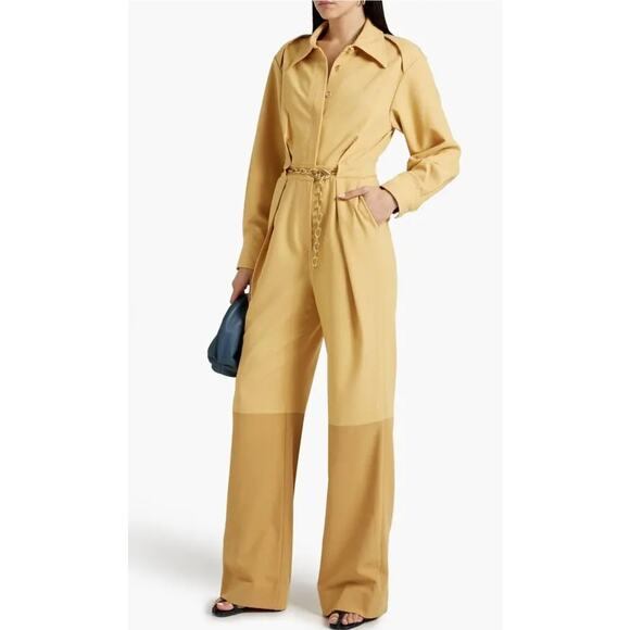 Jonathan Simkhai Chain-Embellished 2 Tone Pleated Crepe Jumpsuit Honey Sz 4 NWT - Picture 1 of 16